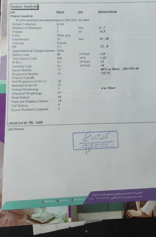 سلام تفسیر ازمایش اسپرم خیلی عجله دارم