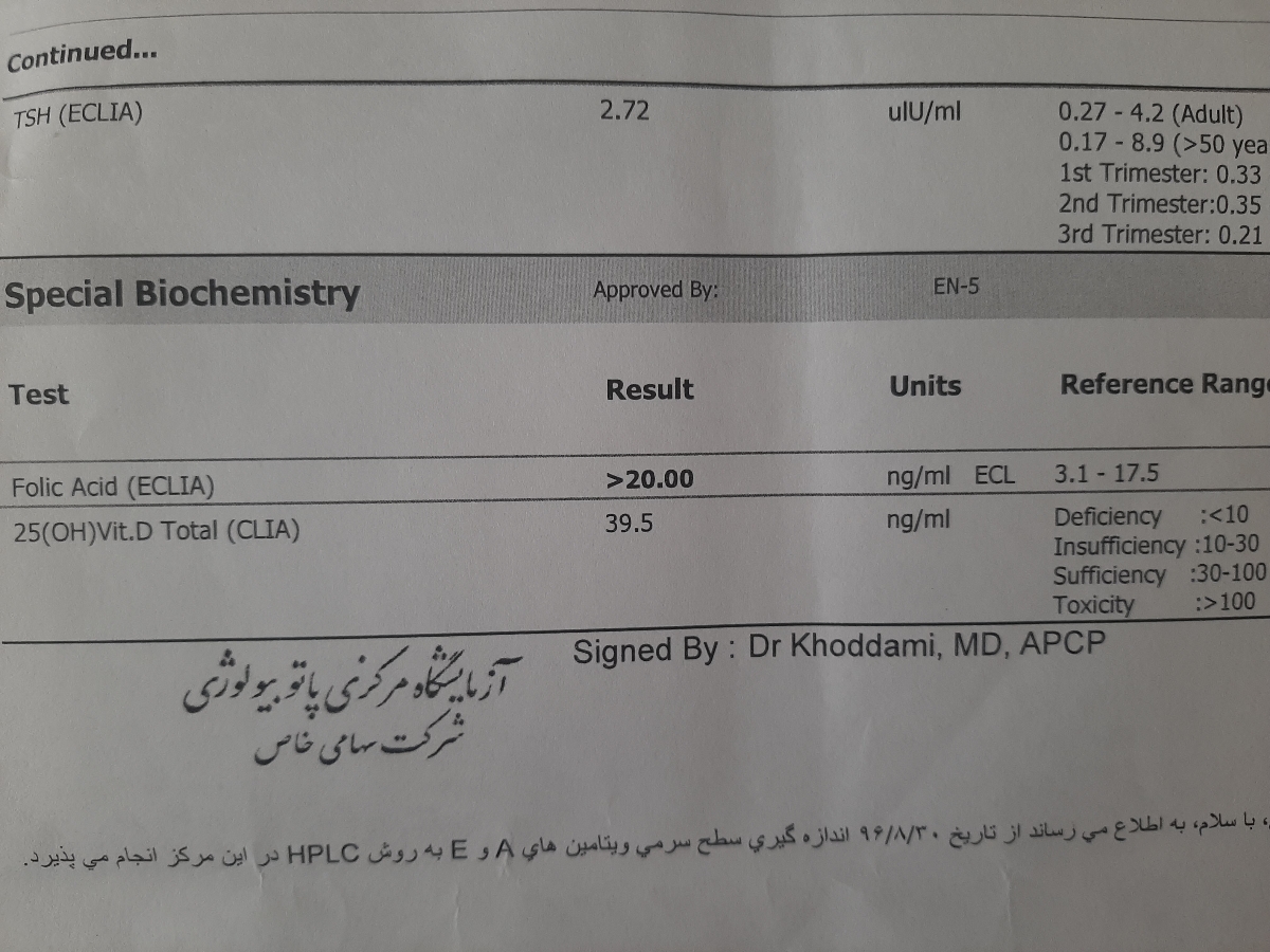 جواب ازمایش اسید فولیک