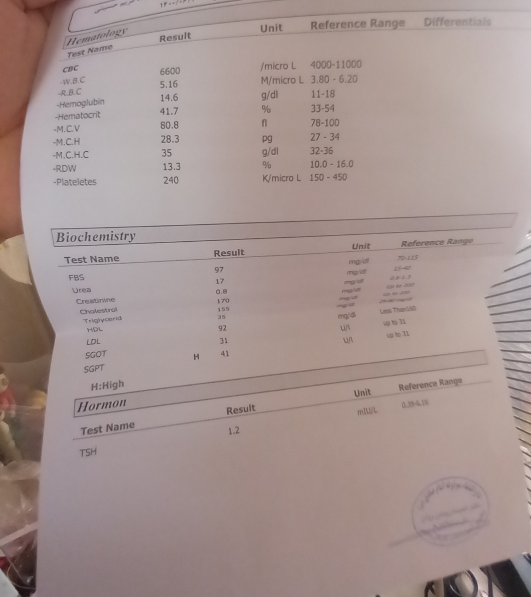 تفسیر جواب ازمایش خون