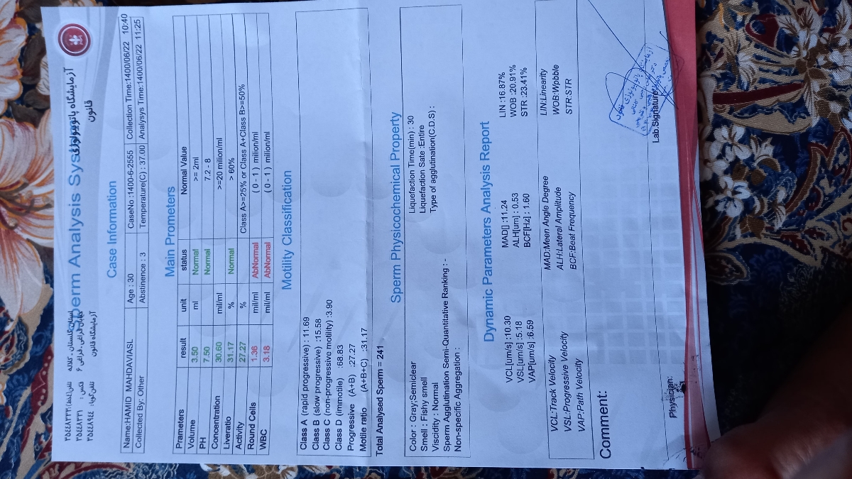 ازمایش اسپرم لطفا راهنمایی کنید دوباره باید اقدام کنم بعد یه مدت