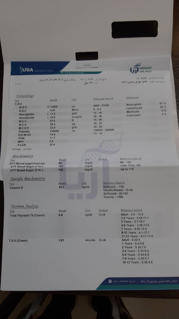 تفسیر آزمایش هفته ۲۶ بارداری تفسیر آزمایش هفته ۲۶ بارداری
