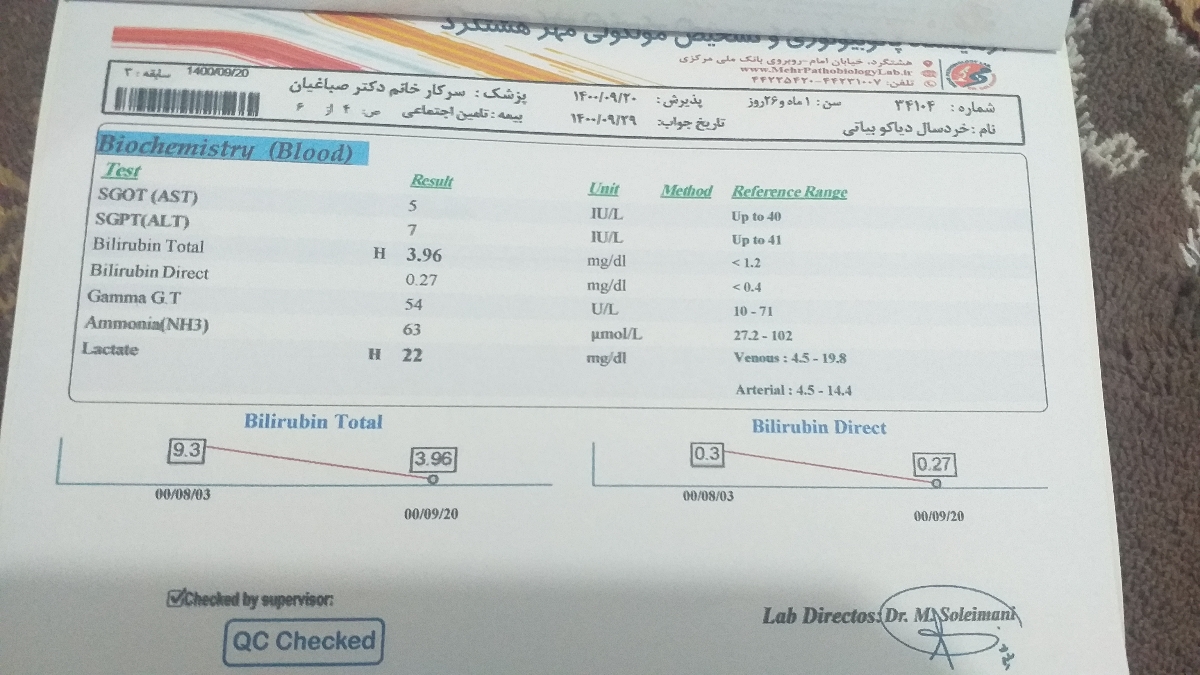 دکتر محترم تفسیر آزمایش نوزاد ۵۰ روزه
