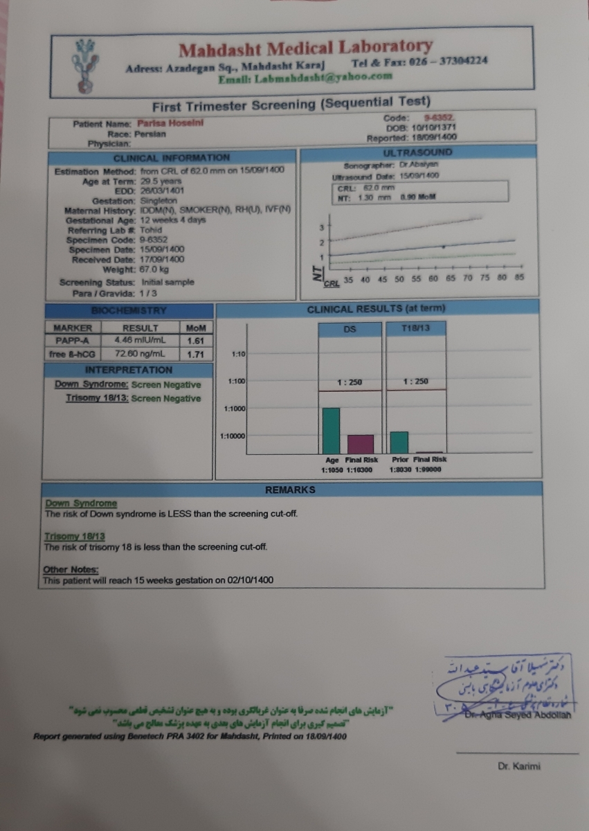 سلام تفسیر آزمایش ان تی