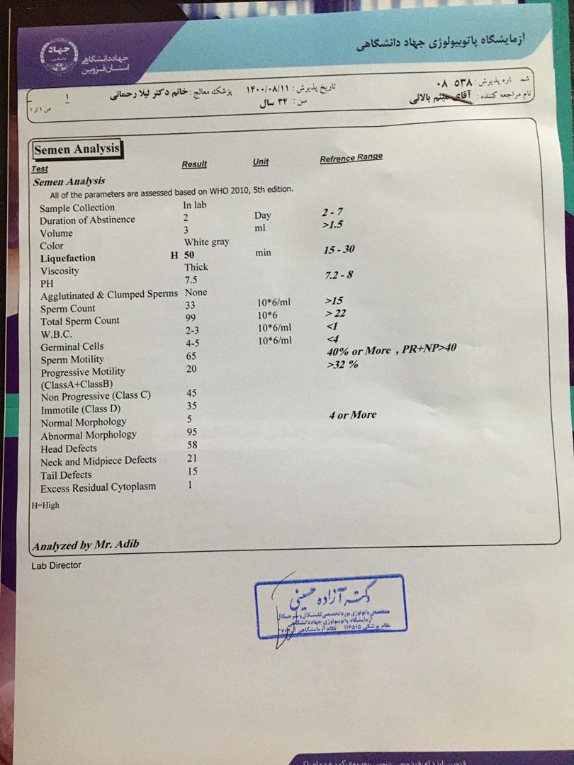 جواب آزمایش اسپرم شوهرم جواب آزمایش اسپرم شوهرم