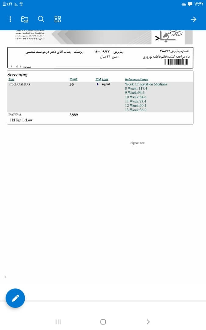 پزشک اوما لطفا آزمایشمو تفسیر کنید.