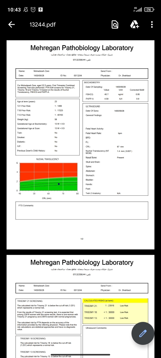 سلام.انذازه crl در سونوی ان تی و هفته بارداری