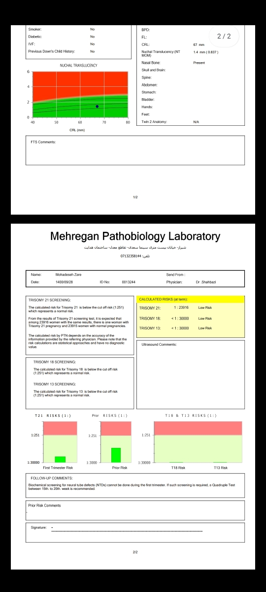 سلام.انذازه crl در سونوی ان تی و هفته بارداری