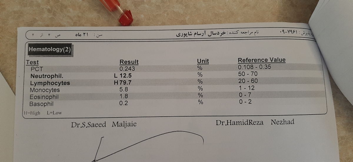 تفسیر ازمایش خون کودک