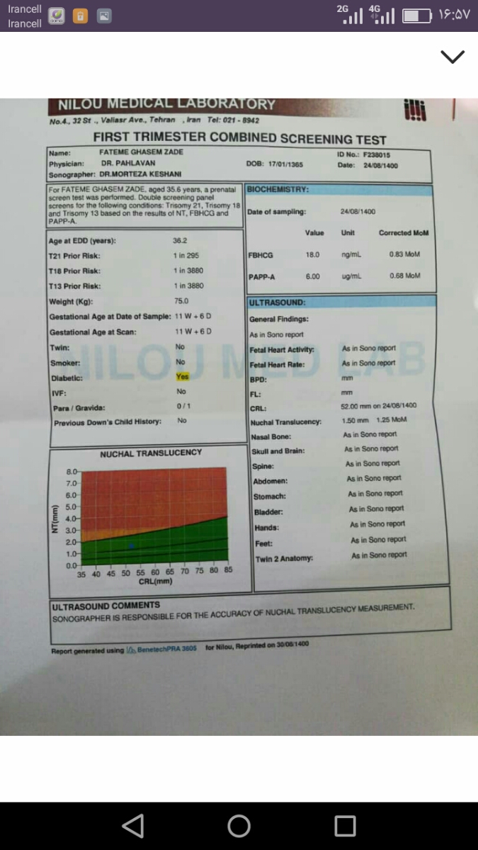 جواب ازمایش غربالگری و ریسک
