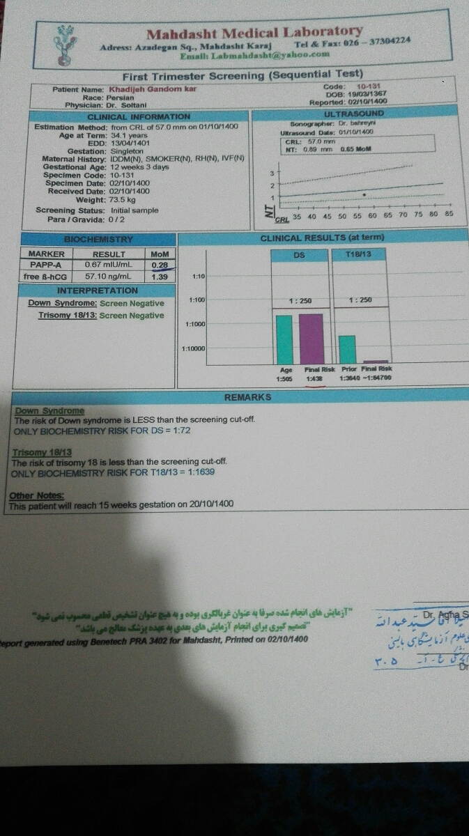 تفسیر ازمایش غربالگری اول تفسیر ازمایش غربالگری اول