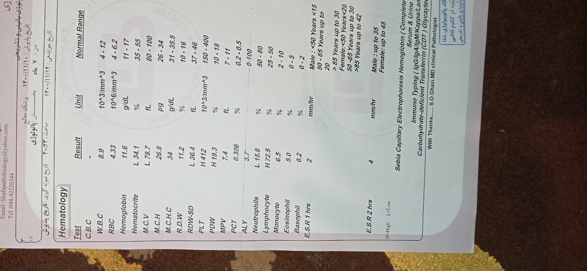 تفسیر ازمایش خون و بالا و پایین بودن گلبول سفید ازمایش دخترم