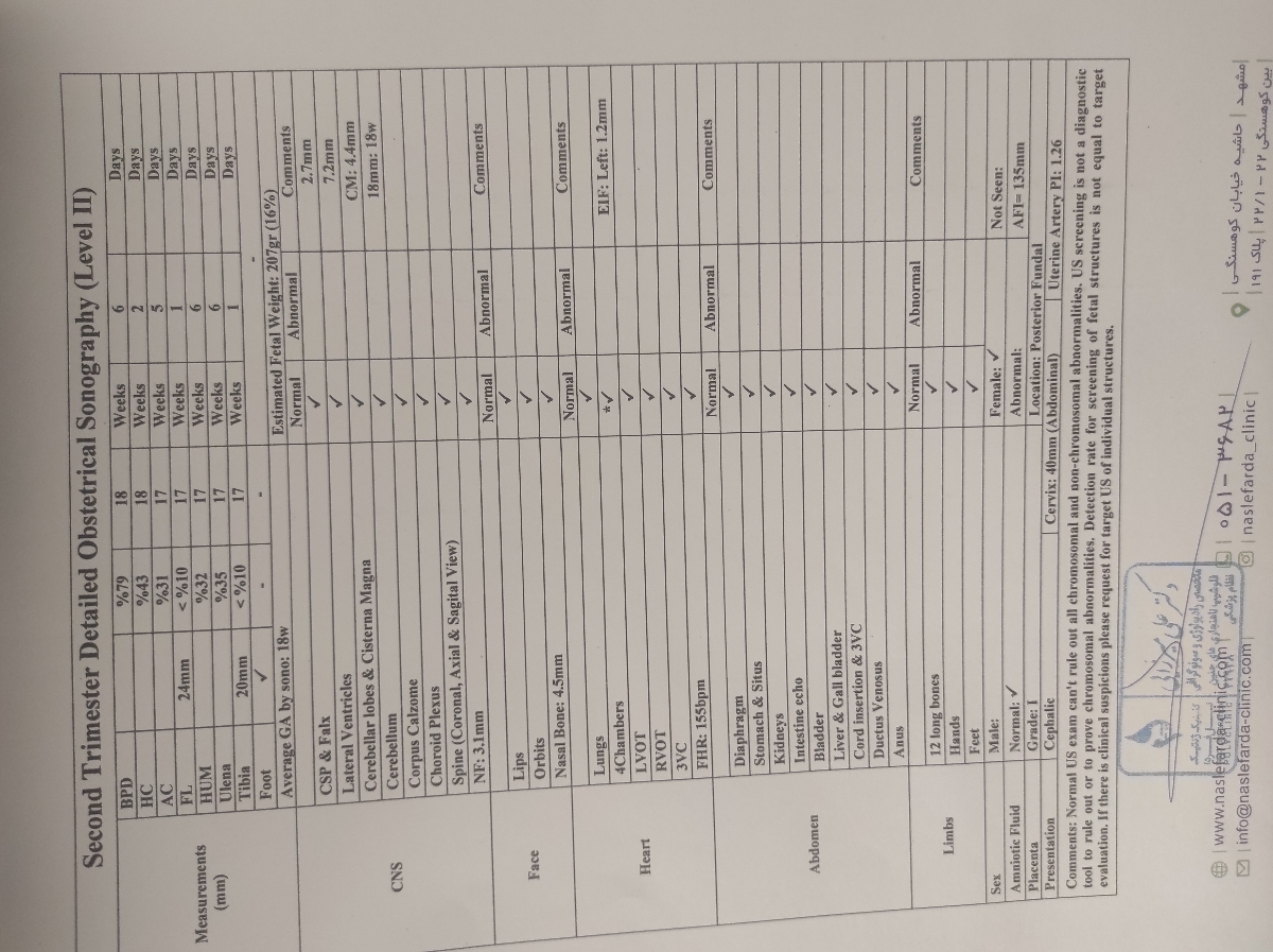 بررسی سونوگرافی آنومالی هفته هجدهم