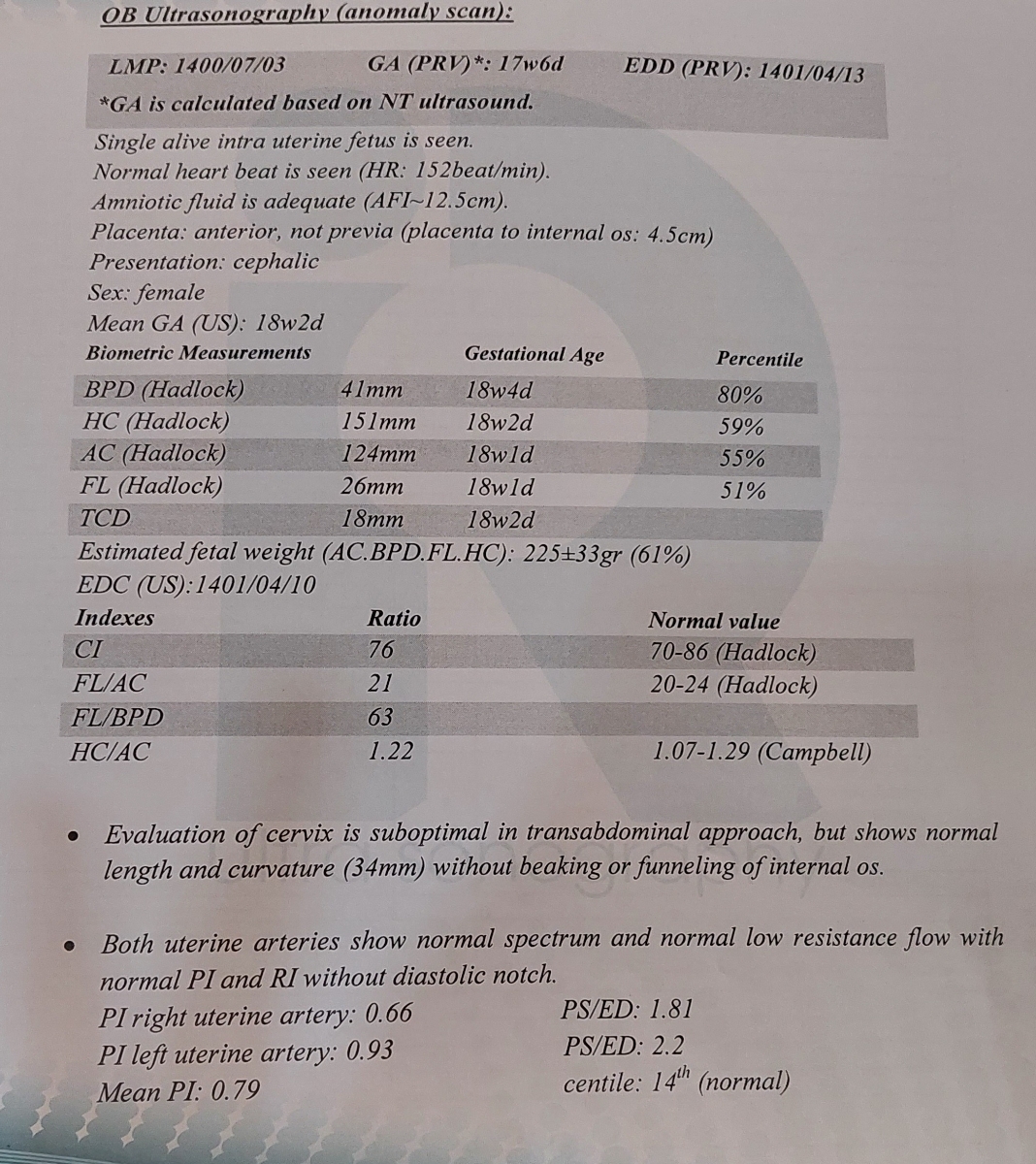 سونو گرافی آنومالی ۱۸ هفته