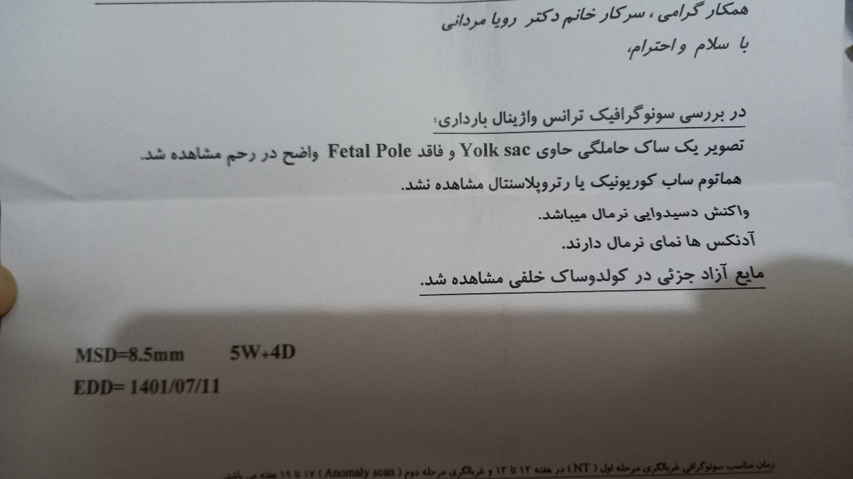 ساک بارداری رویت نشد