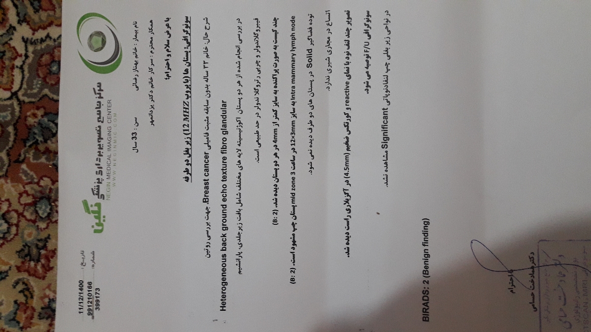 تفسیر سونو گرافی پستان