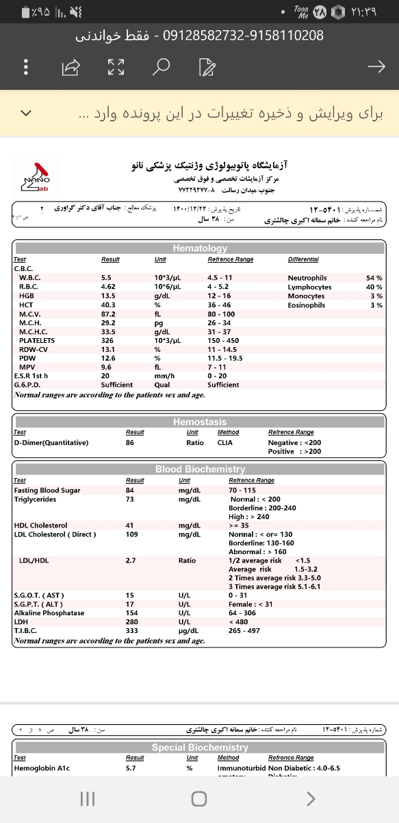 تفسیر جواب آزمایش در دوران شیردهی