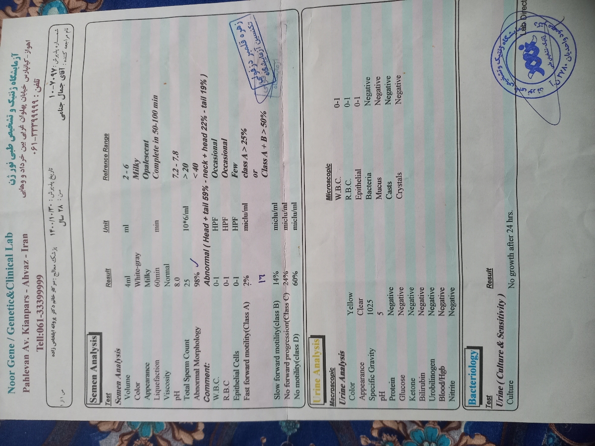اینم ازمایش اسپرم همسرم اینم ازمایش اسپرم همسرم