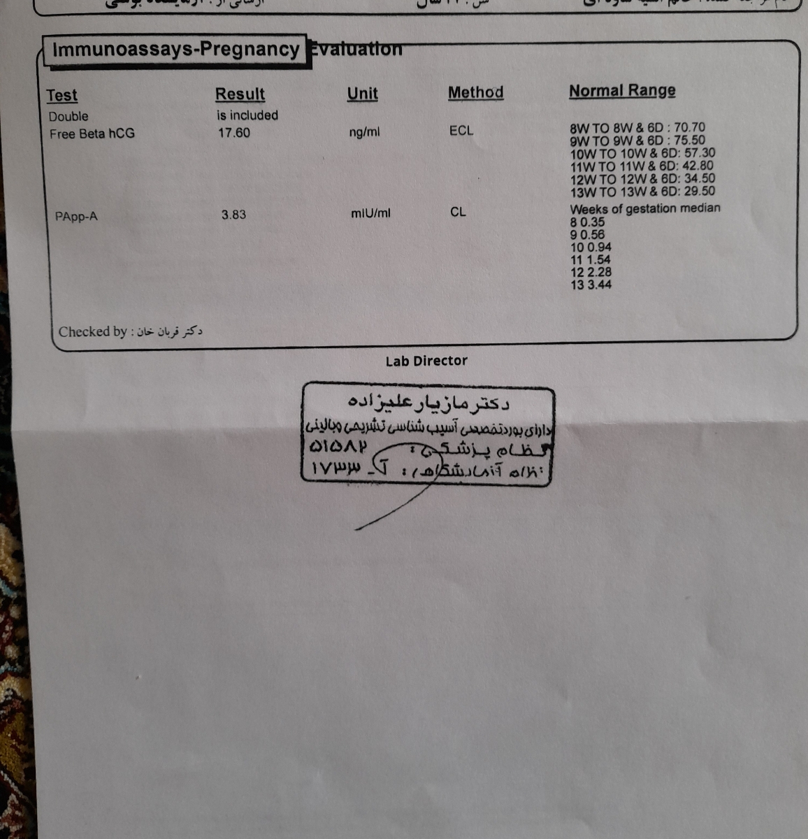 جواب ازمایش غربالگری اول