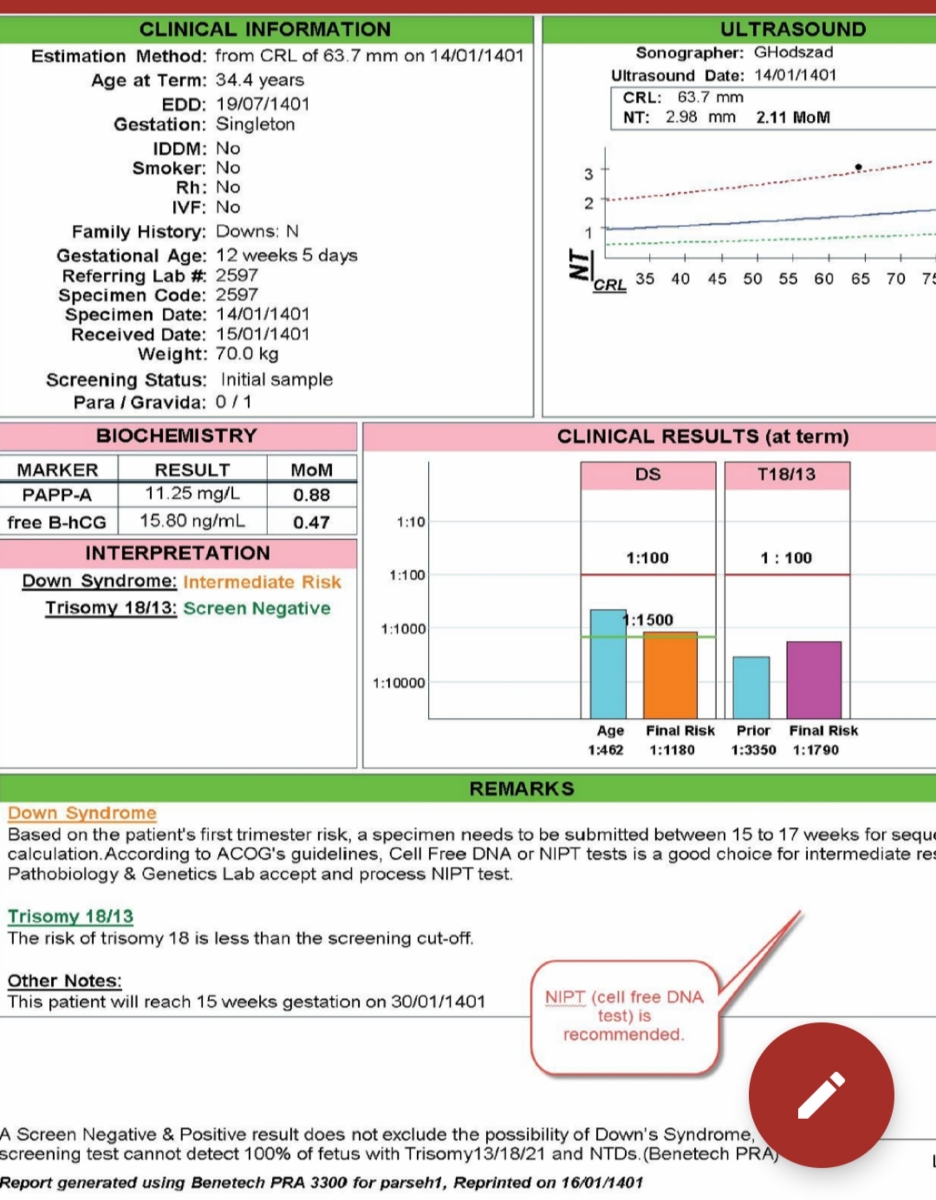 تفسیر سونو و آزمایش غربالگری تفسیر سونو و آزمایش غربالگری