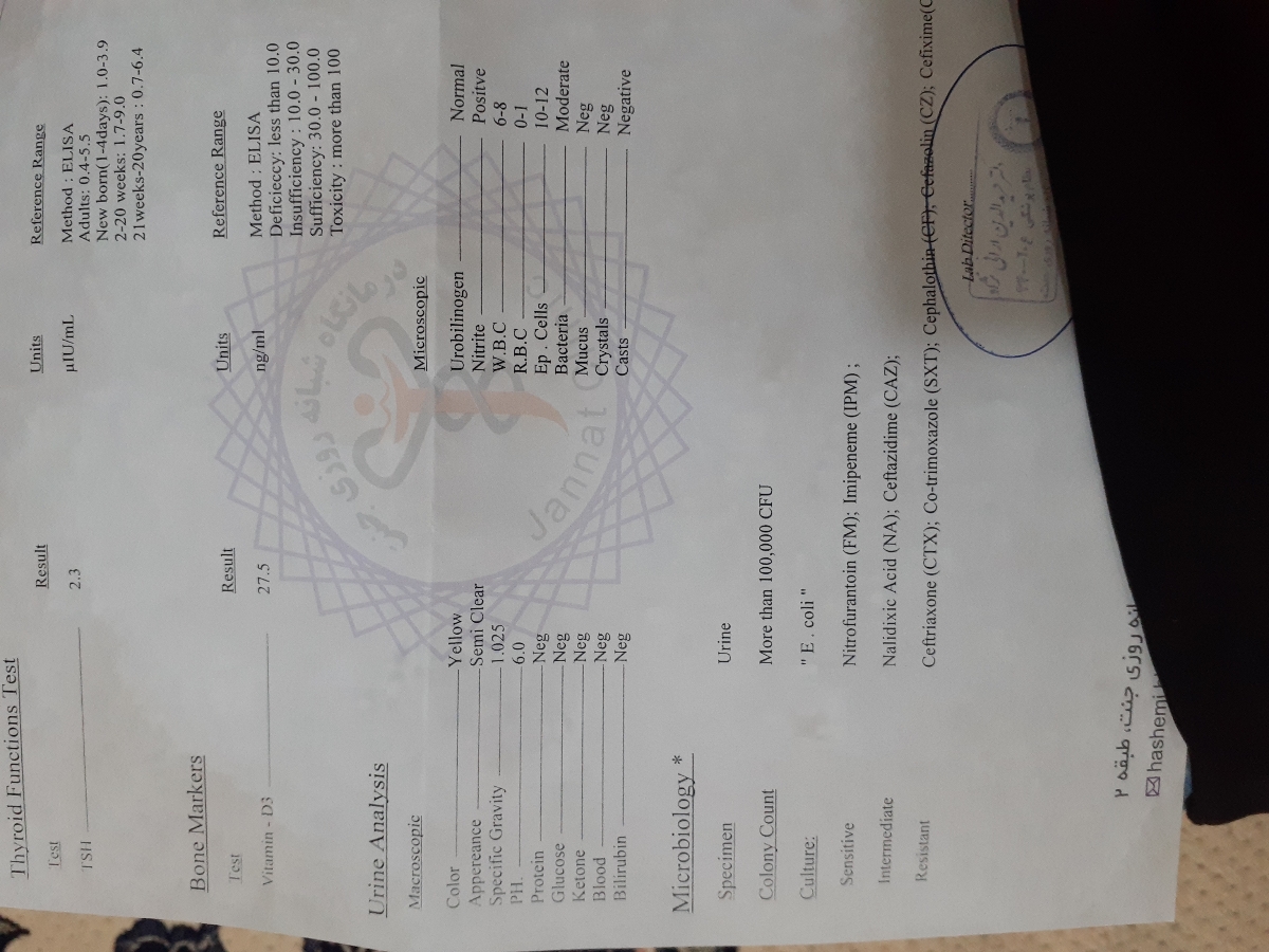 تفسیر ازمایش ادرار وخون