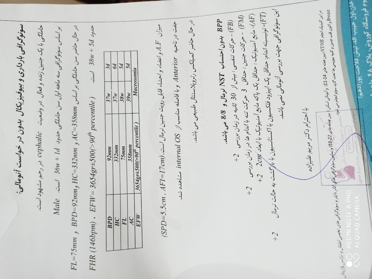 تفسیر سونو و آزمایش دیروز من