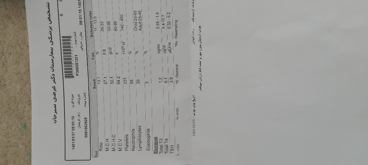 سلام خانم دکتر جواب آزمایشم چطوره
