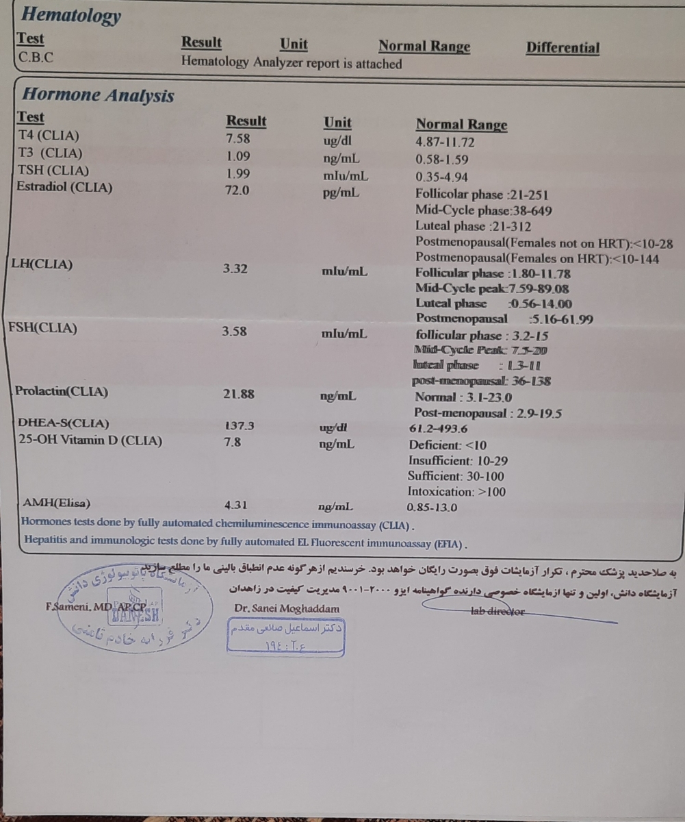 تفسیر آزمایش هورمونی روز سوم سیکل و سنو روز سیزدهم