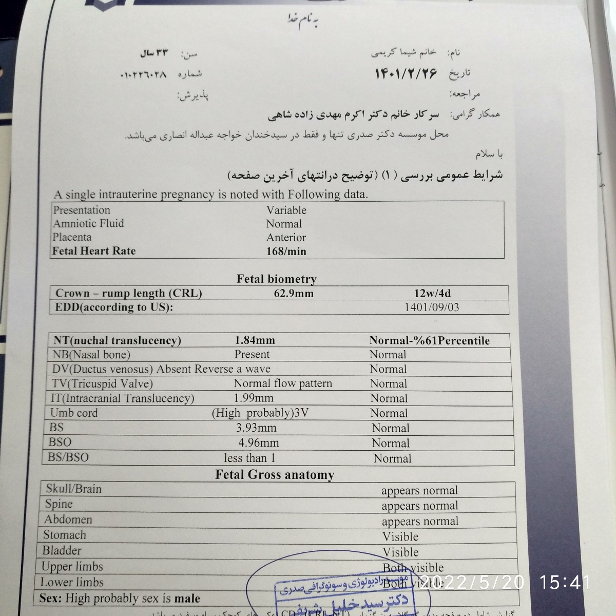 تفسیر آزمایش غربالگری اول
