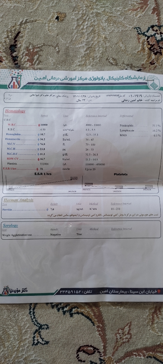 سلام پزشک جان میشه آزمایش منو تفسیر کنین ؟ سلام پزشک جان میشه آزمایش منو تفسیر کنین ؟