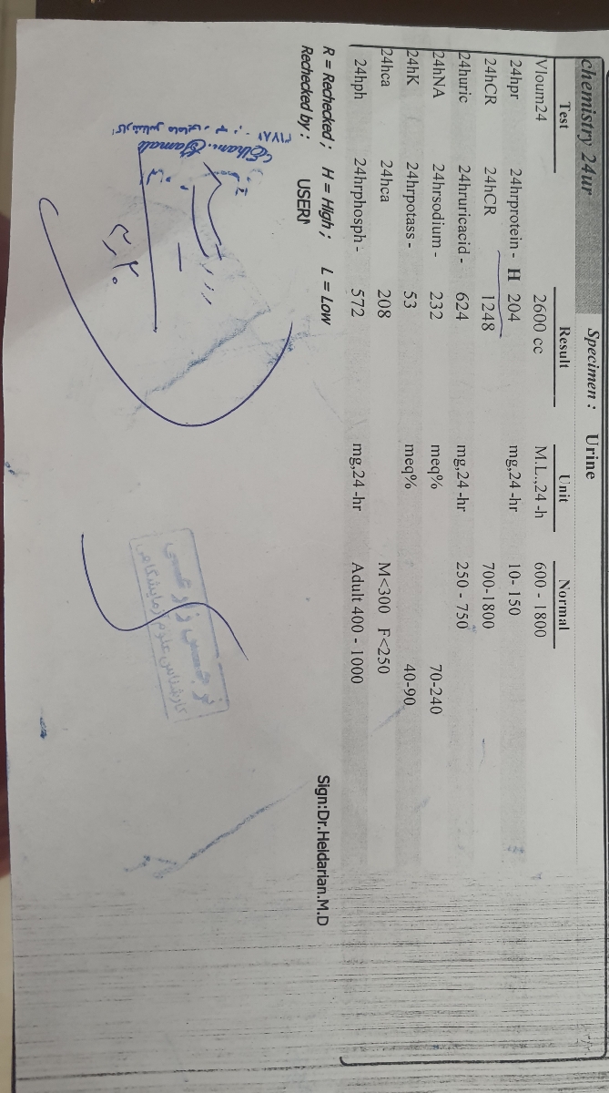 جواب آزمایش ادرار 24 ساعته