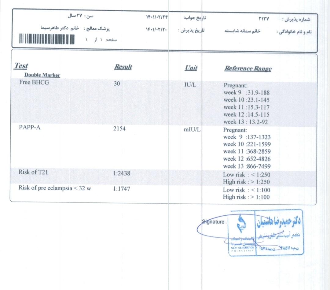 تفسیر غربالگری دوم و سونوی آن