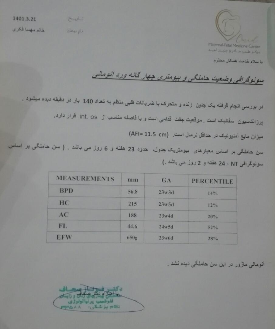 تفسیر سونوگرافی هفته 24