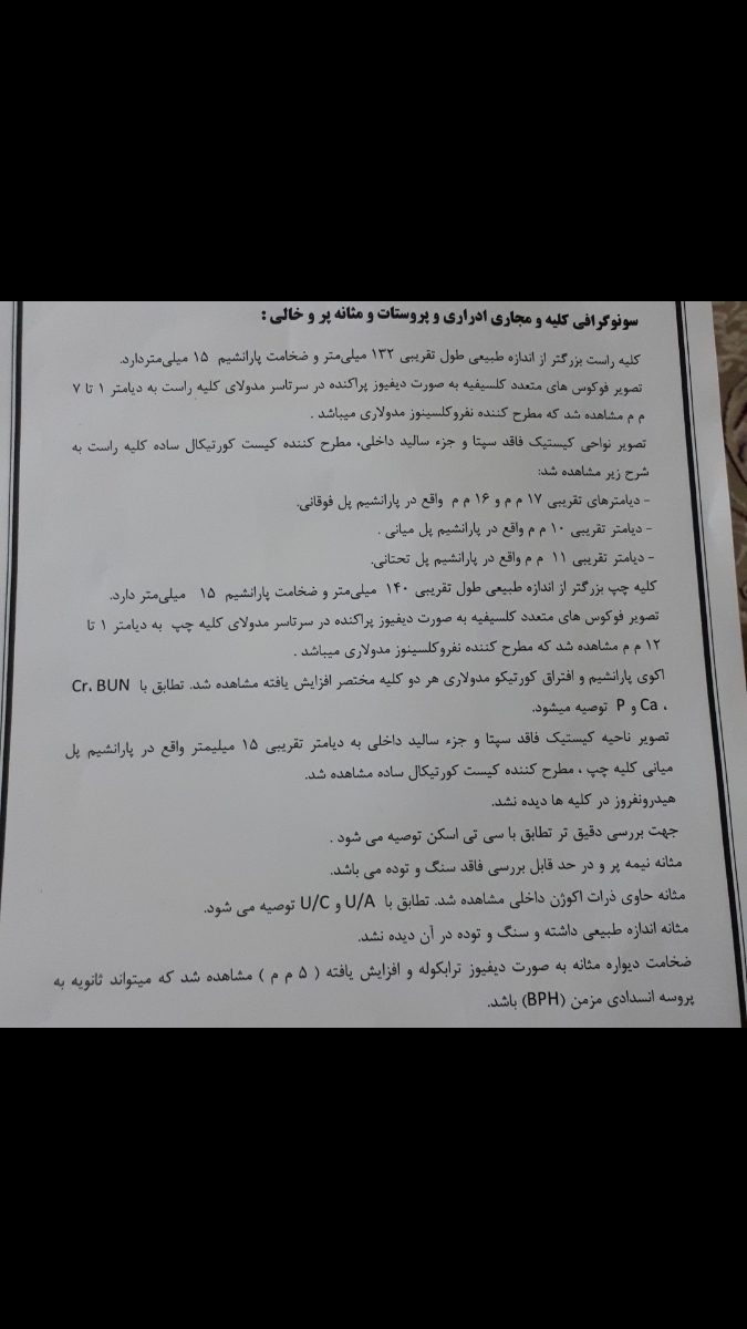 تفسیر سونو کلیه