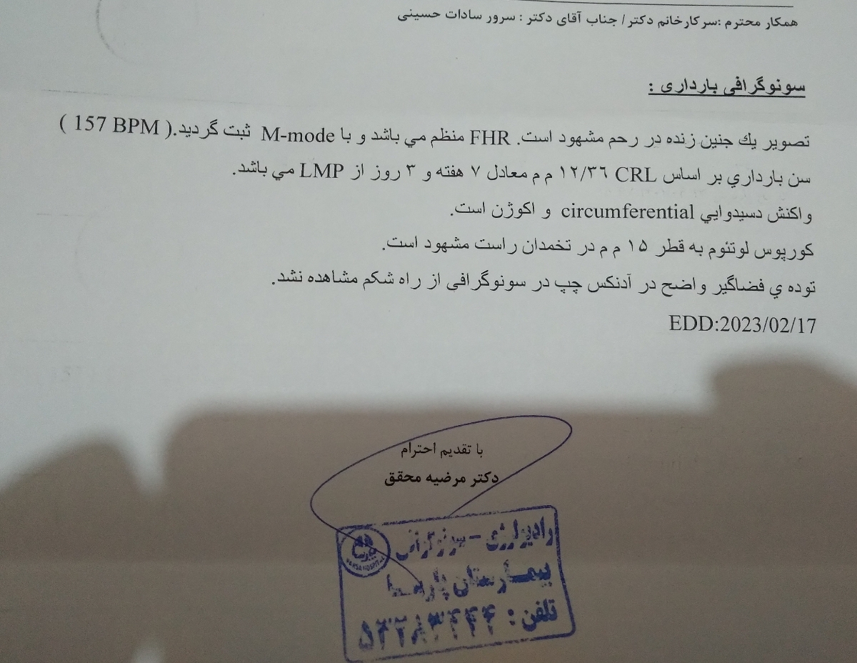 سونوگرافی در هفته ۷بارداری