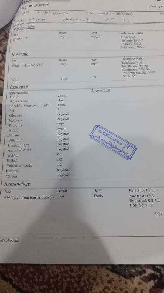 تفسیر ازمایش چکاب کامل