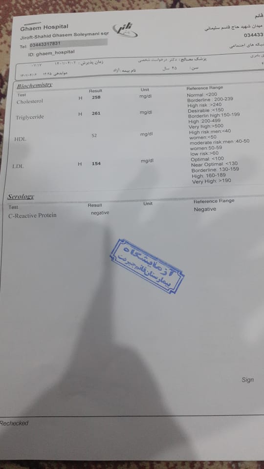 تفسیر ازمایش چکاب کامل