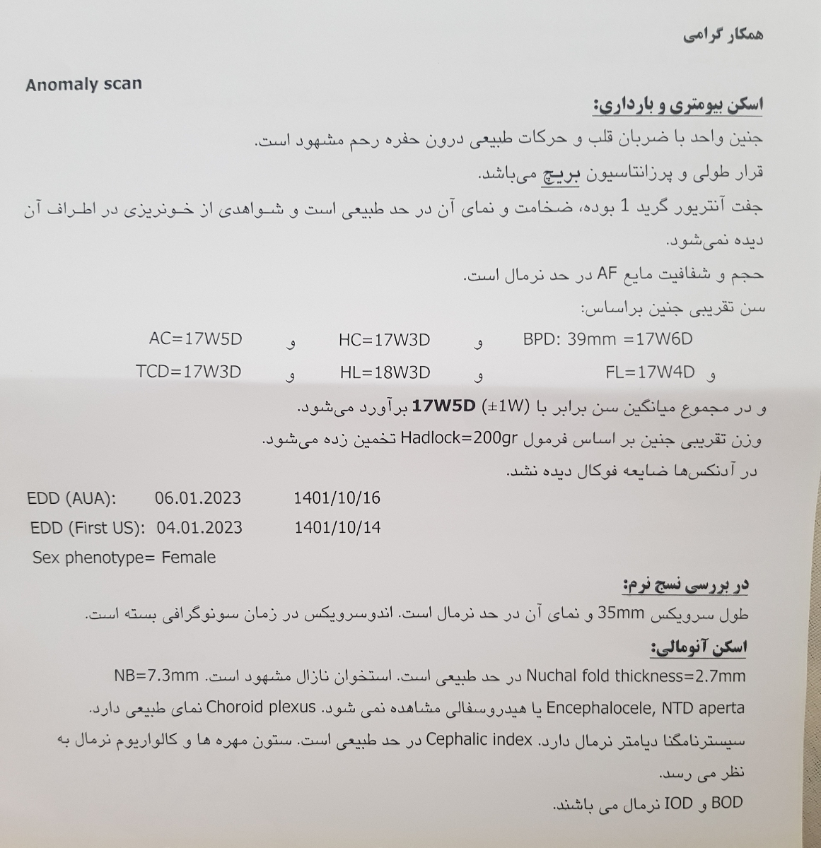 تفسیر سونو گرافی انومالی تفسیر سونو گرافی انومالی