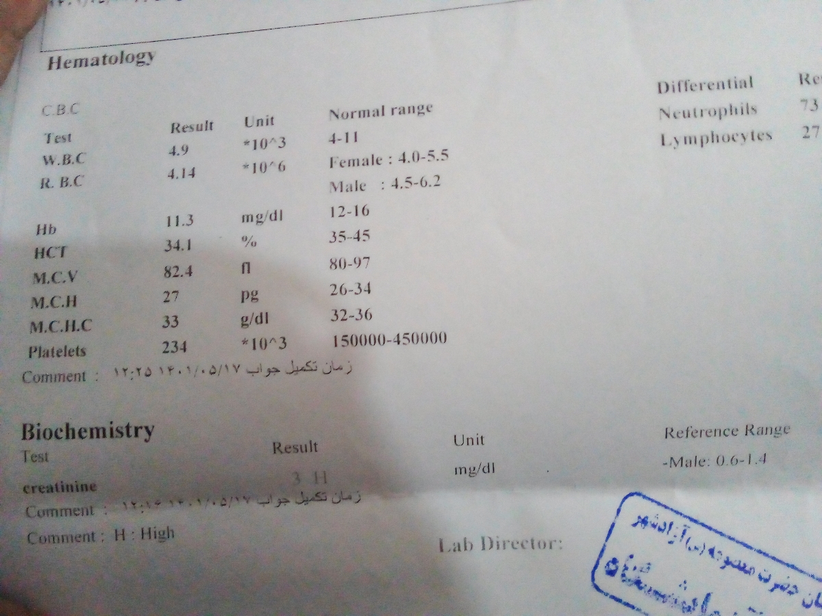 تفسیر آزمایش کراتین و سی بی سی تفسیر آزمایش کراتین و سی بی سی