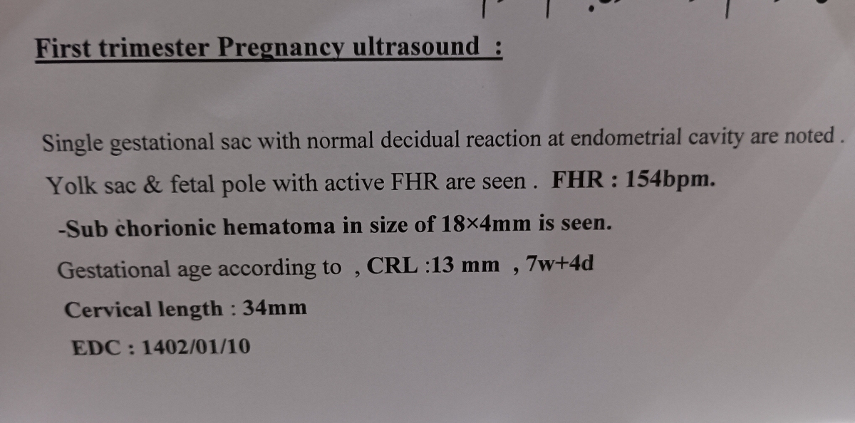 جواب سونو قلب هفته ۸ . داشتن هماتوم جواب سونو قلب هفته ۸ . داشتن هماتوم
