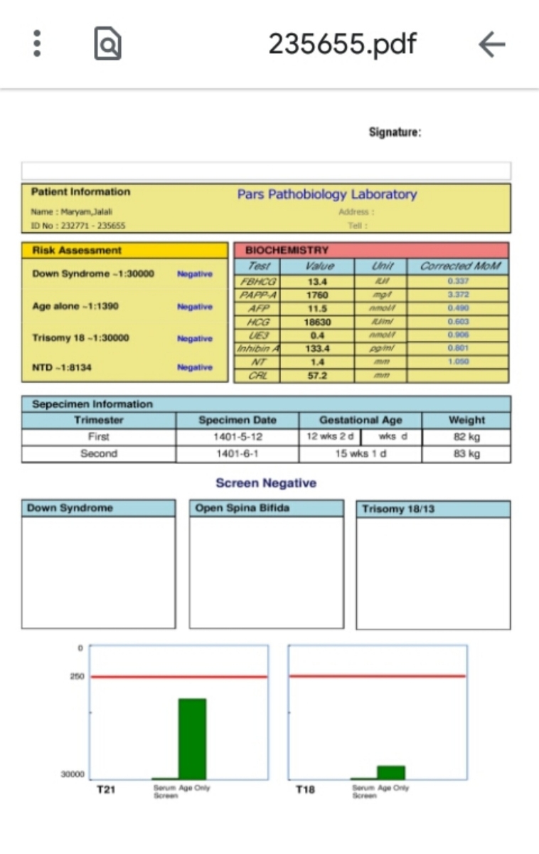 تفسیر آزمایش غربالگری دوم