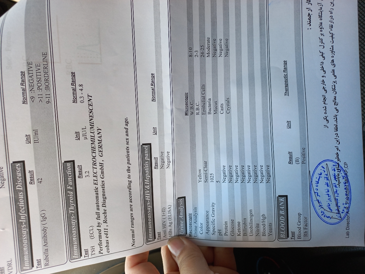 نتایج ازمایشات روتین بارداری نتایج ازمایشات روتین بارداری
