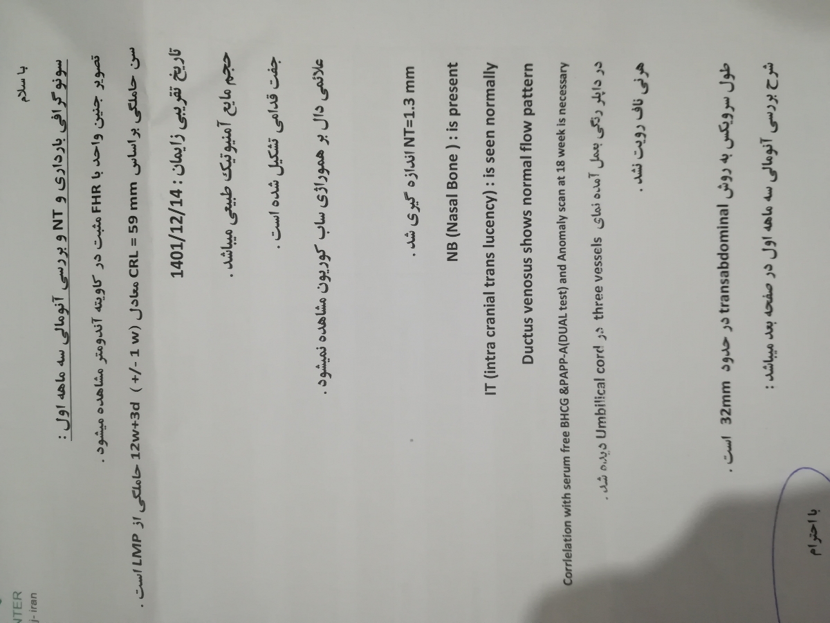 تفسیر آزمایش وسونو nt تفسیر آزمایش وسونو nt