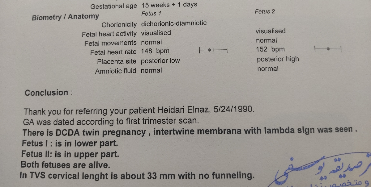 تفسیر سونو واژینال ۱۵ هفته