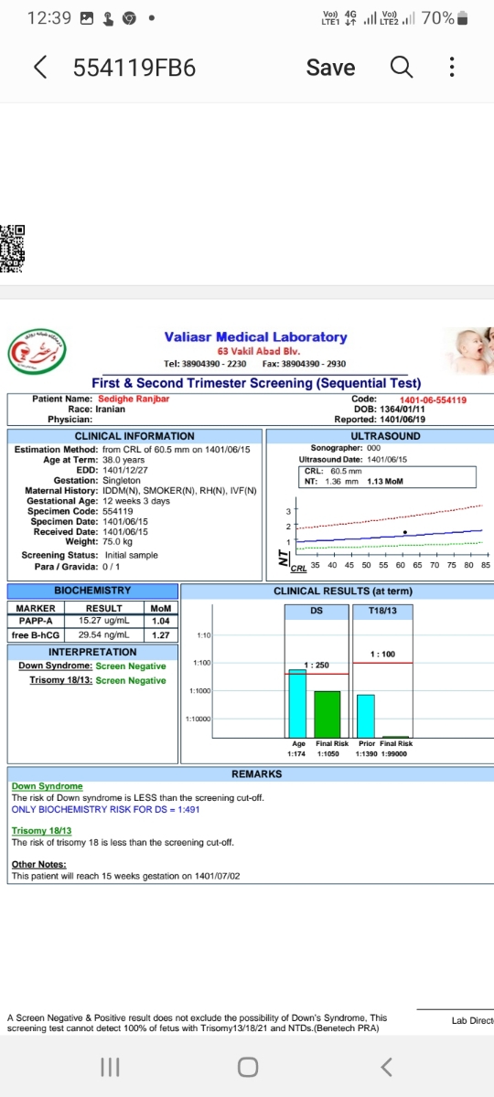 تفسیر آزمایش غربالگری اول