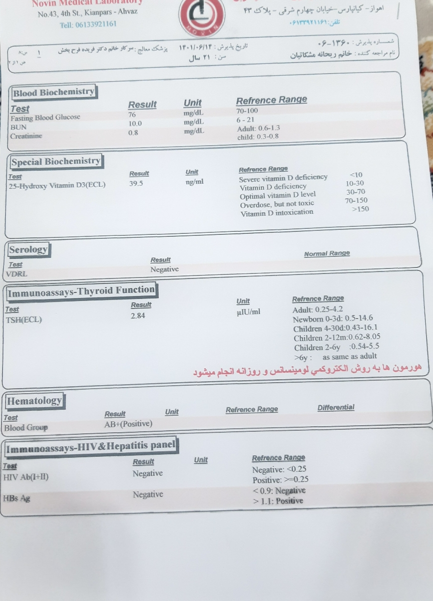 این آزمایش خون و ادرارِ من هست. میشه لطفا ببینید نرماله یا نه؟