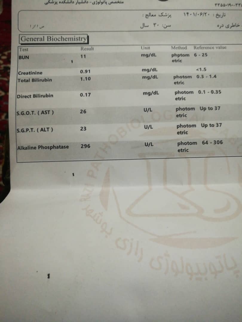 سلام خانوم لطفا آزمایش رو تفسیر کنین