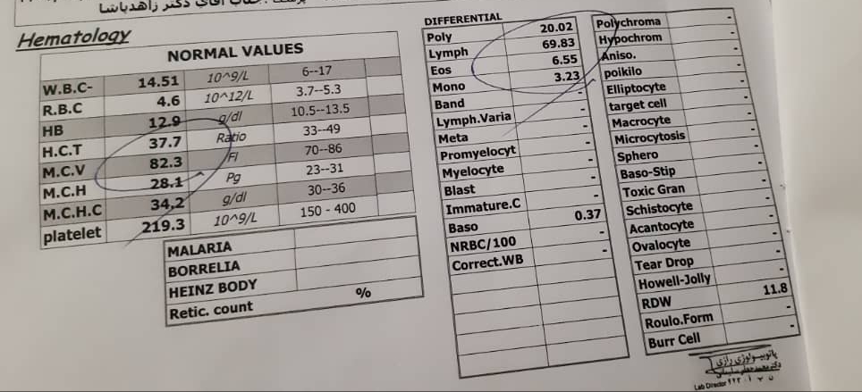 لطفا جواب ازمایش و تفسیر کنین