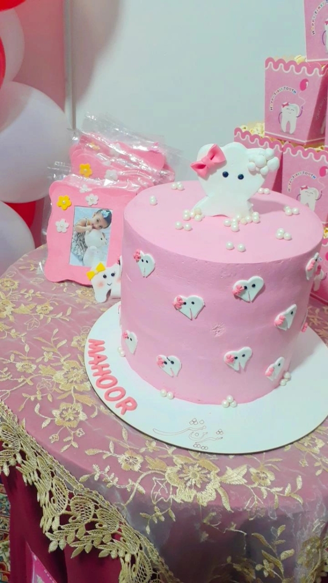 این کیک دندونی دختر منه برای نزدیکا 30 نفر یادم نمیاد دقیق چند نفر بودن شما بین 25 تا 30 در نظر بگیرین 