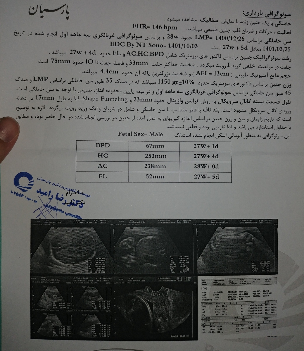 تفسیر سونوگرافی هفته 28