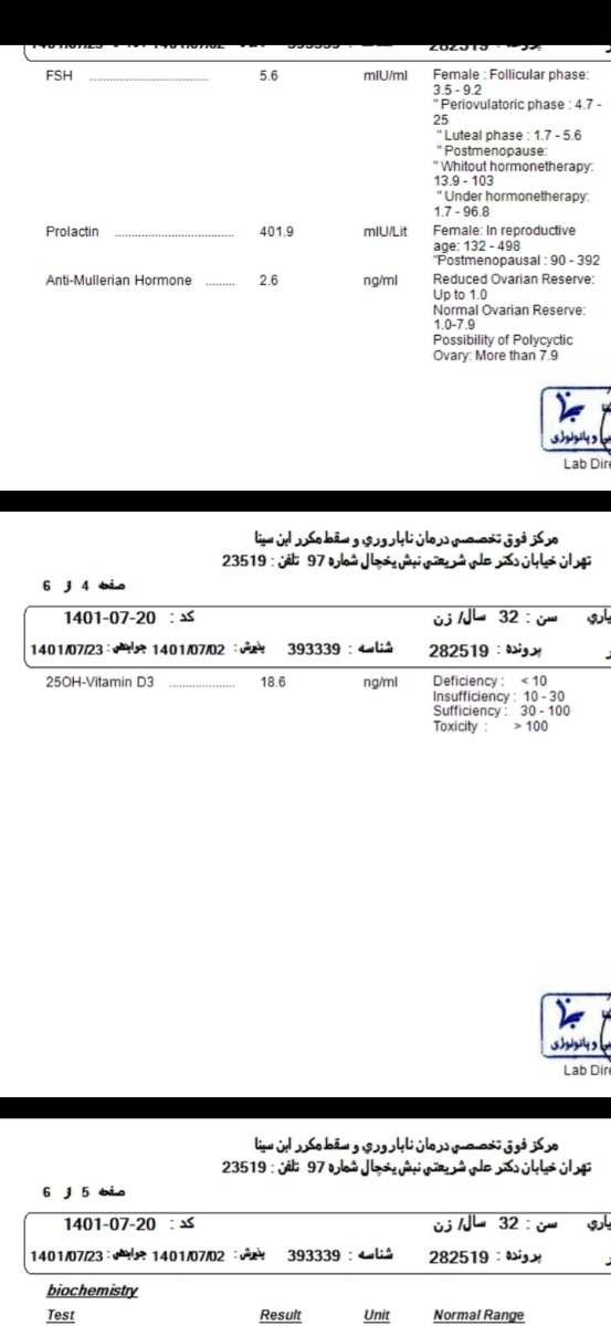 تفسیر آزمایش هورمونی و ..